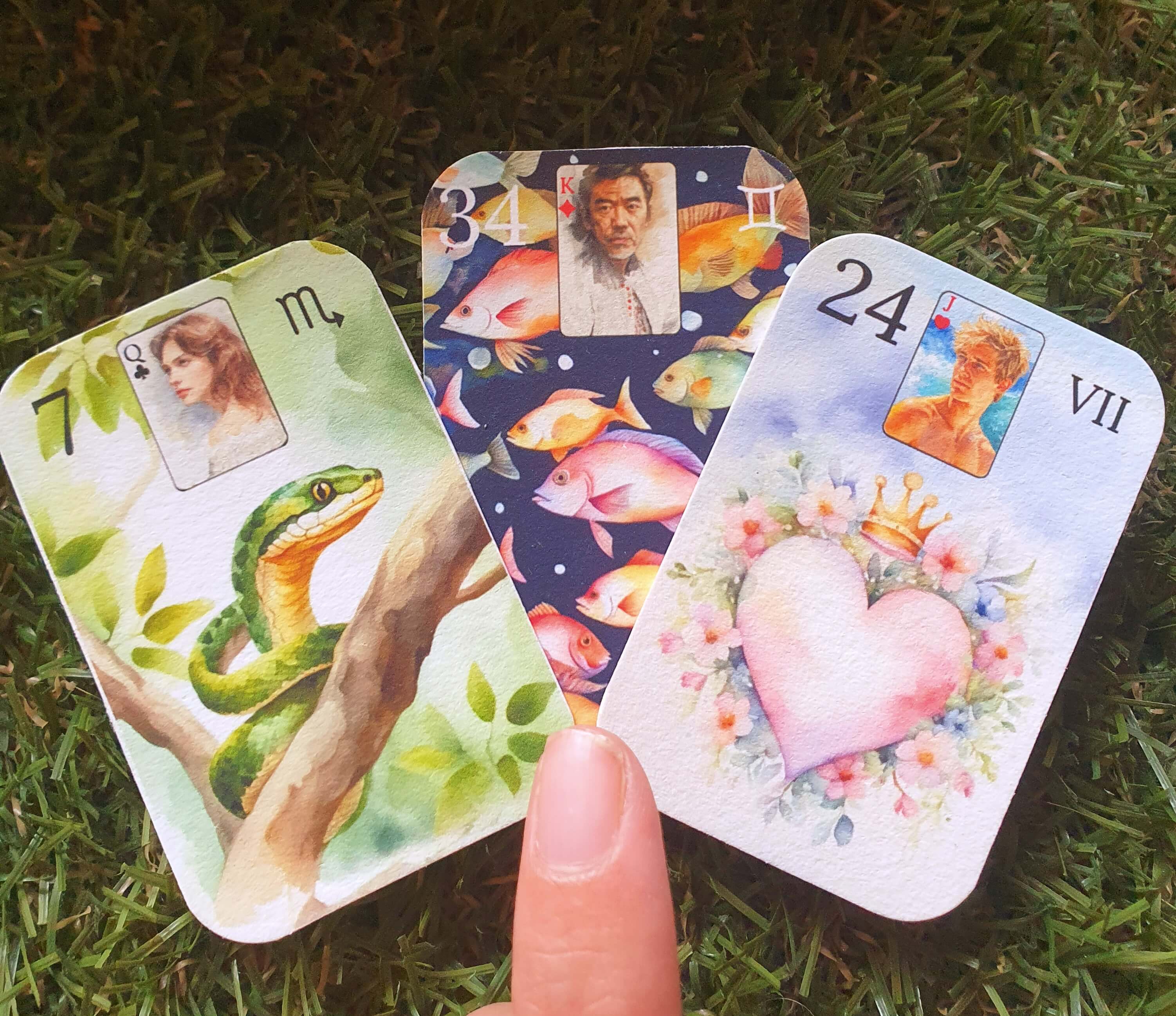 Cartes de Cour modernisées du deck aquarelle Petit Lenormand avec orientation directionnelle